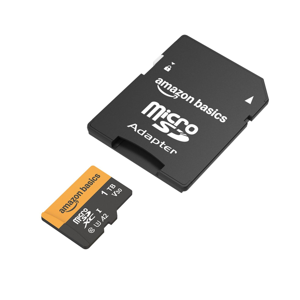Amazon Basics microSDXC Memory Card with Full Size Adapter, A2, U3, Read Speed up to 100 MB/s, 128GB, Black