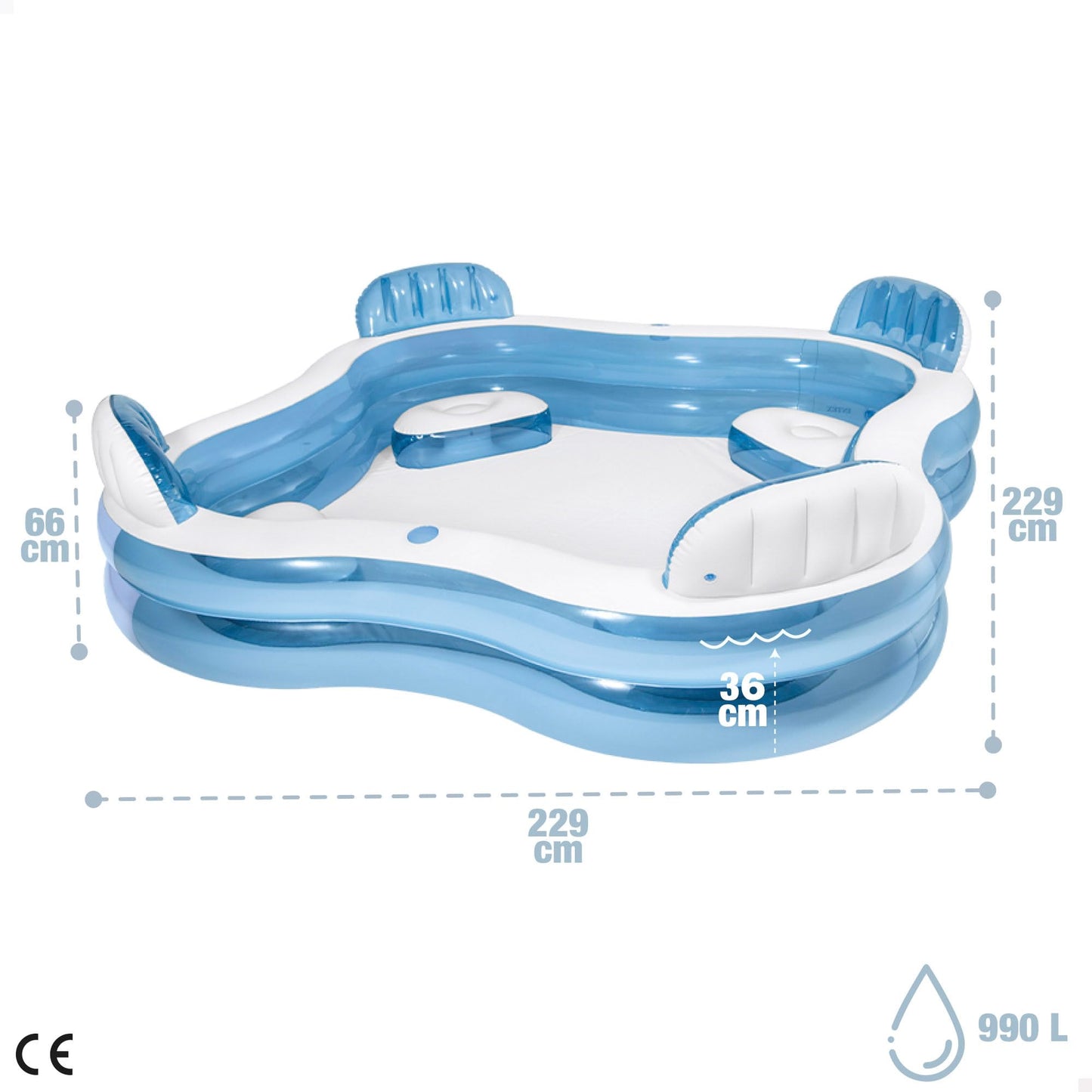 Intex 56475NP - Inflatable Swim Center Family Lounge, 90 x 90 x 26 inches, Multi-color