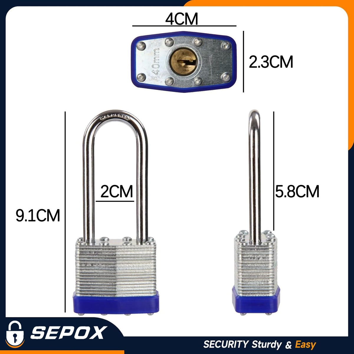 SEPOX® Heavy Duty Outdoor Padlock Keyed-Alike 58mm Extra Long Shackle 4Pack