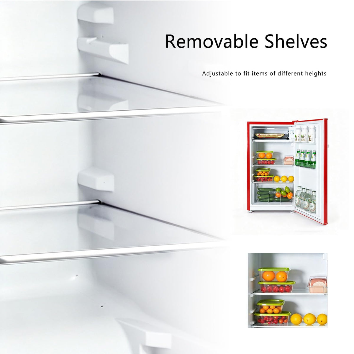 Retro Mini Fridge 85L, Compact Refrigerator, Under Counter Fridge, Direct Cooling, Super Quiet, Adjustable Racks, Metal Handle, Mechanical Control, Led Light