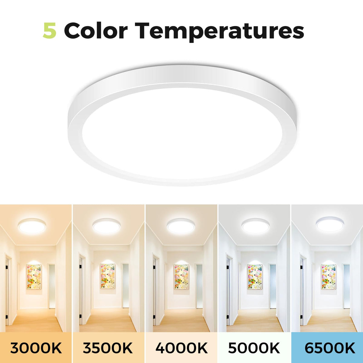 hepside 2 Pack Bathroom Ceiling Light 30cm, 3000K/3500K/4000K/5000K/6500K 5CCT LED Ceiling Lights, 24W, Modern, Waterproof, Round Flush Mount for Bathroom, Kitchen, Bedroom, Hallway