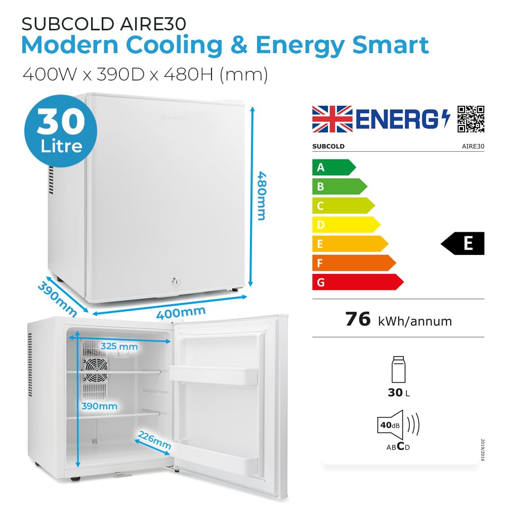 Subcold Aire20-G Mini Fridge | 20L | Frost-Free | Glass Door | LED