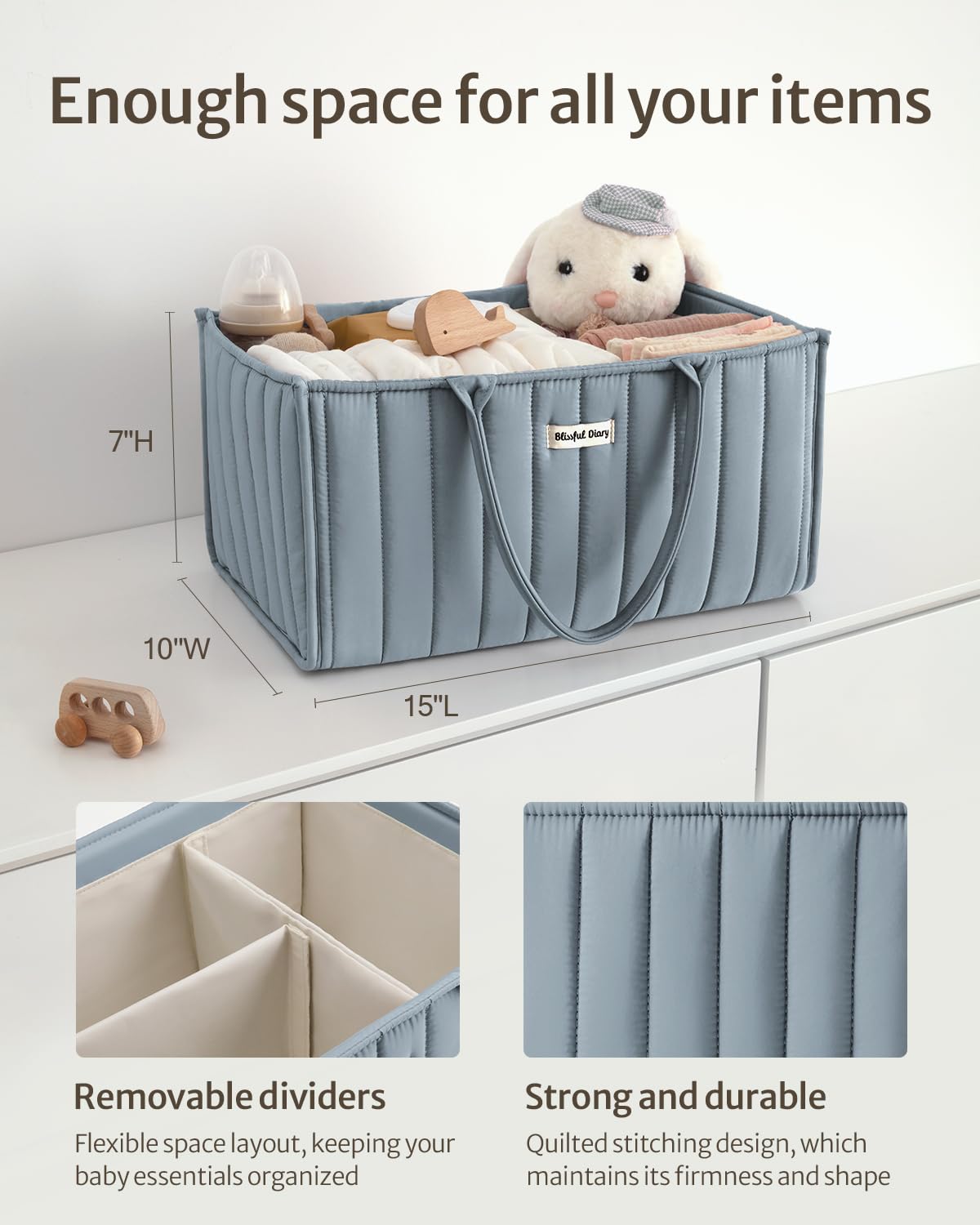 Blissful Diary Nappy Caddy Organiser, Baby Diaper Caddy for Nappy Station, Stylish Storage Basket for Newborn Essentials, Baby Shower Gifts for Girl or Boy, Woodland Cream
