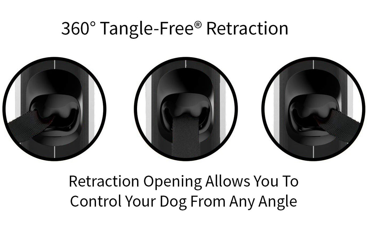 TUG 360° Tangle-Free Retractable Dog Lead for Up to 25 kg Dogs | 5 m Strong Nylon Tape | One-Handed Brake, Pause, Lock (Medium, White/Orange)