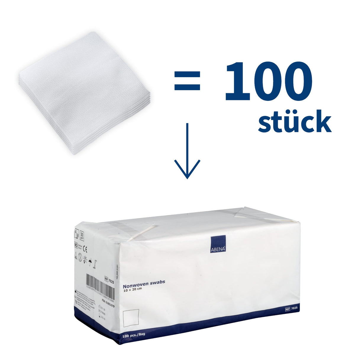 ABENA Gauze Pads, 5x5cm, Pack of 100, Non-Sterile, Non-Adhesive Medical Swabs, Soft Absorbent Non-Woven Swabs for Injury Dressing, Skin Preparation & First Aid Use, Lint-Free Dressings for Wounds