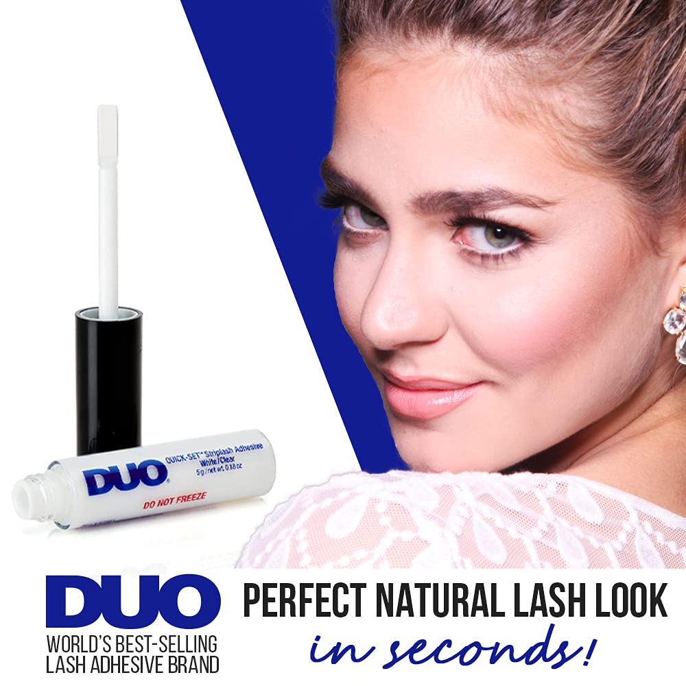 DUO Quick-Set Striplash Adhesive | Strong Eyelash Glue with Lightweight Formula | Professional Lash Glue for Eyelash Extensions, Cluster Lashes, & Individual Eyelashes | White/Clear, 0.18 Ounces