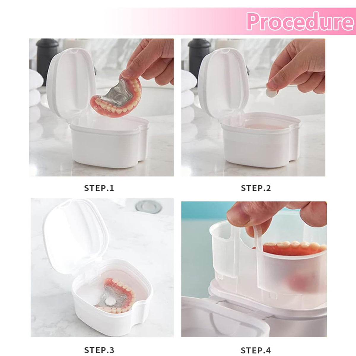 chenqi Retainer Cup Holder Mouthguard Cleaning Case with Strainer Basket, Denture Bath Box Storage Cup Holder for Travel Cleaning