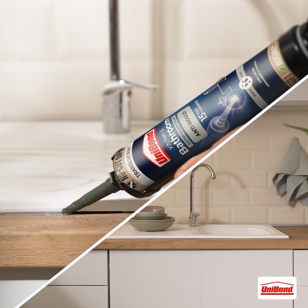 UniBond Kitchen and Bathroom, Mould-Resistant Transparent Sealant, 280 ml