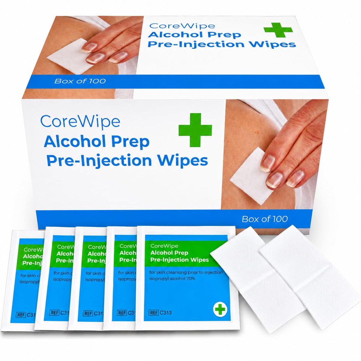 70% Isopropyl Alcohol Pads, Individually Sealed Wipes Swabs Suitable For Medical Pre-Injection And Antibacterial Cleaning Portable Core Medical