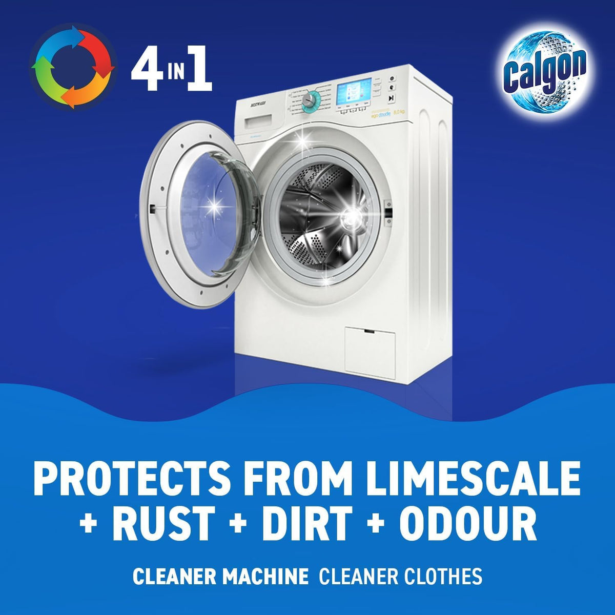 Calgon 4-in-1 Washing Machine Cleaner and Water Softener Tablets, 45 Count | Removes Limescale, Residue, Dirt, Rust & Malodours | Deep Clean | L Pack Size