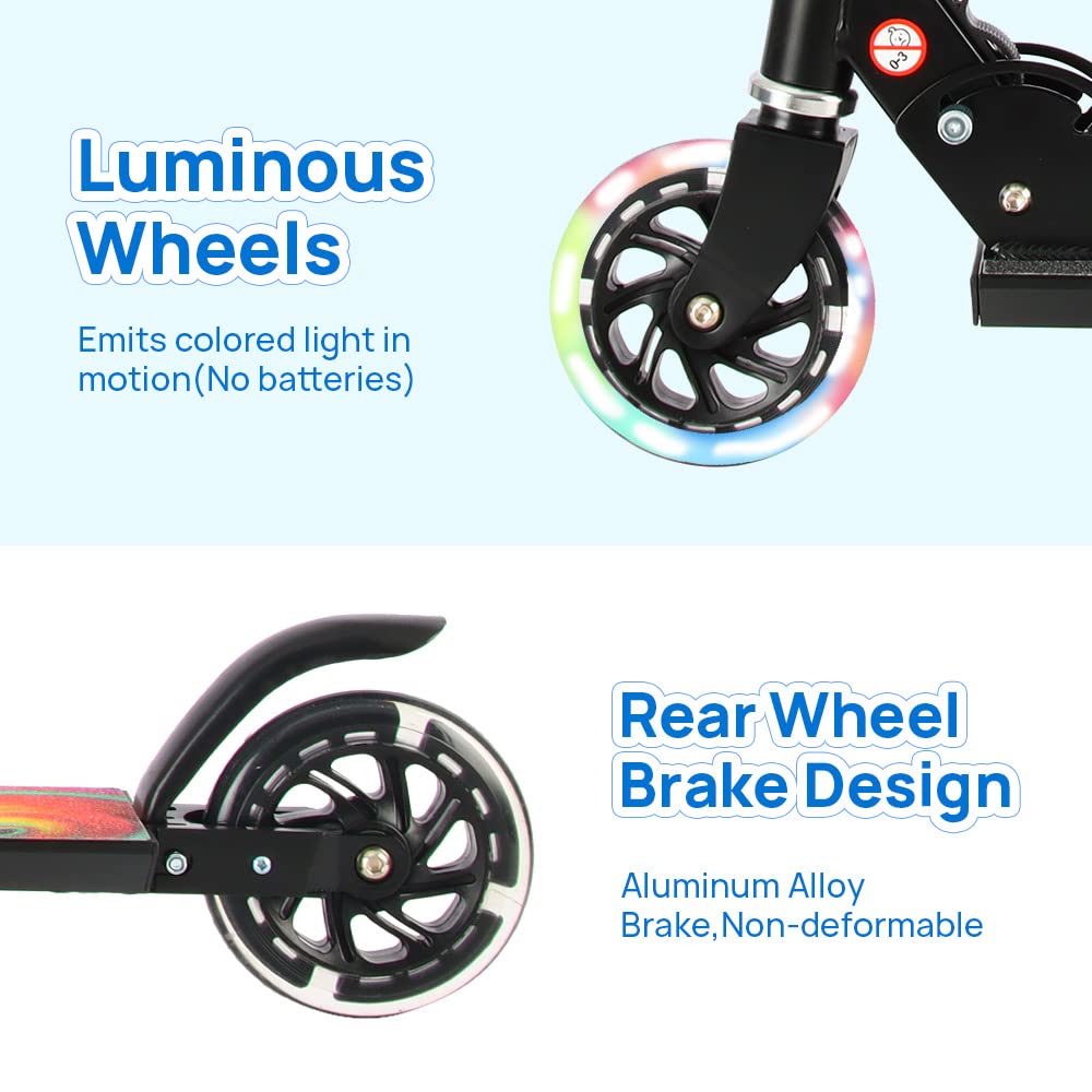 TENBOOM Kids Scooter with LED Light-Up Wheels — Adjustable Height, Aluminium Frame