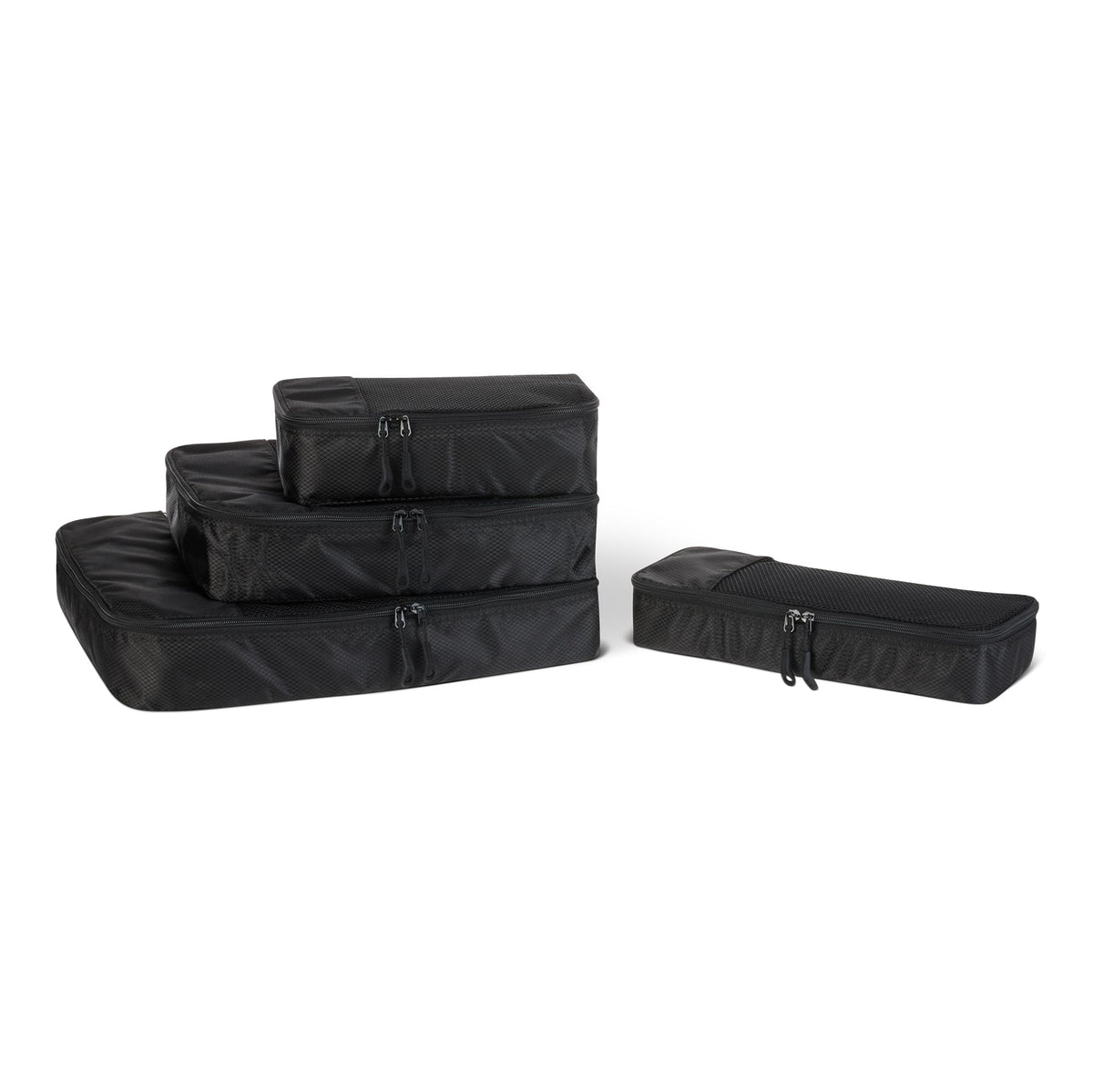Amazon Essentials 4-Piece Packing Cubes Travel Accessories Set, Luggage Organiser with Double Zip, Mesh Top, 100% Polyester, Medium, Black (Previously Amazon Basics)