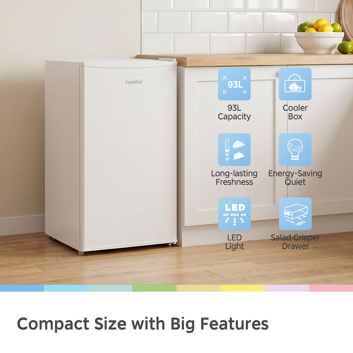 COMFEE' 80L Under Counter Fridge with 4-Star Ice Box, RCD80WH3UK(E)