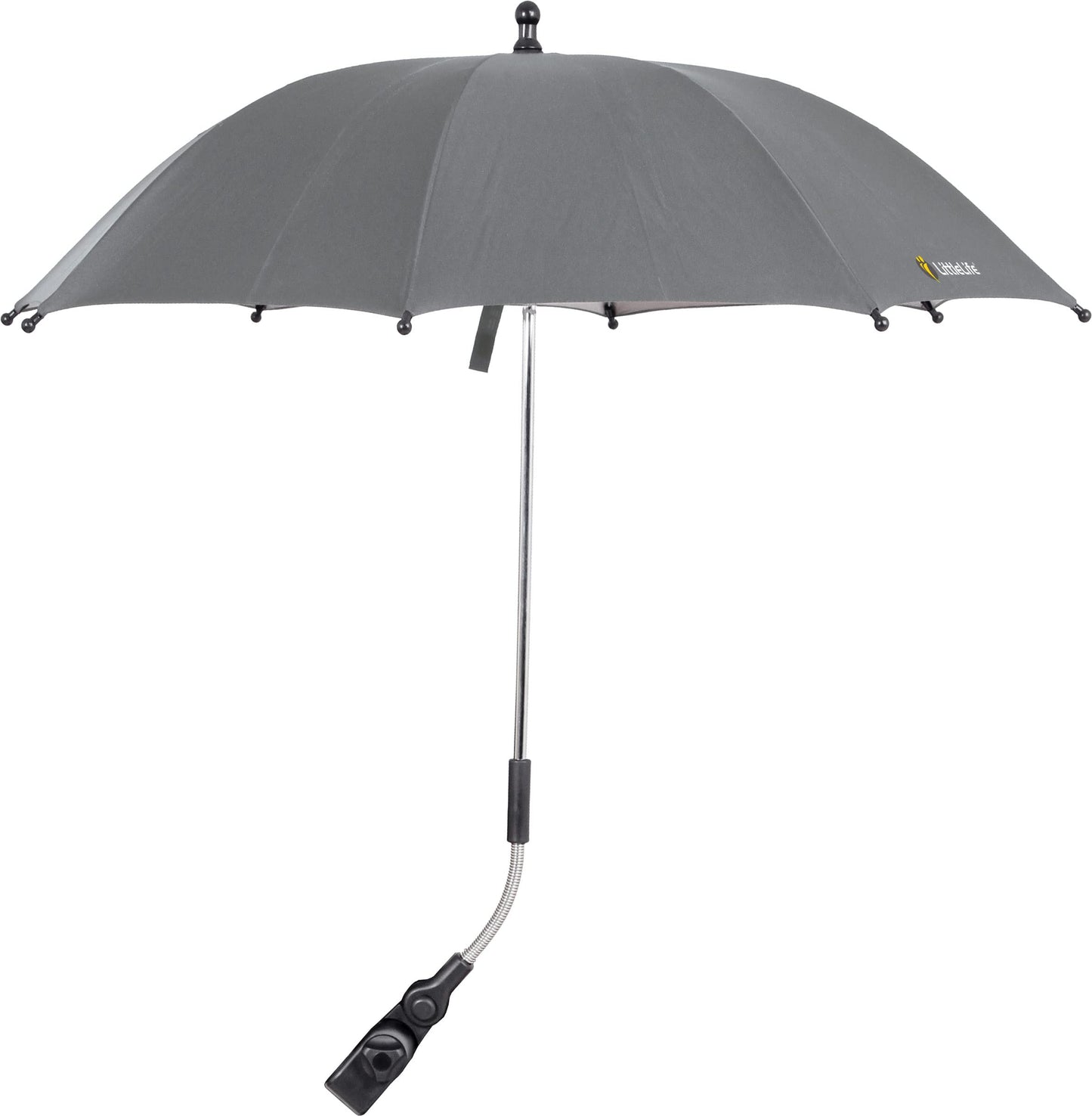 LittleLife Baby Sun Parasol UPF50+ | Universal Pushchair & Buggy Umbrella, Adjustable 360° Shade for Safe Summer Walks, Black