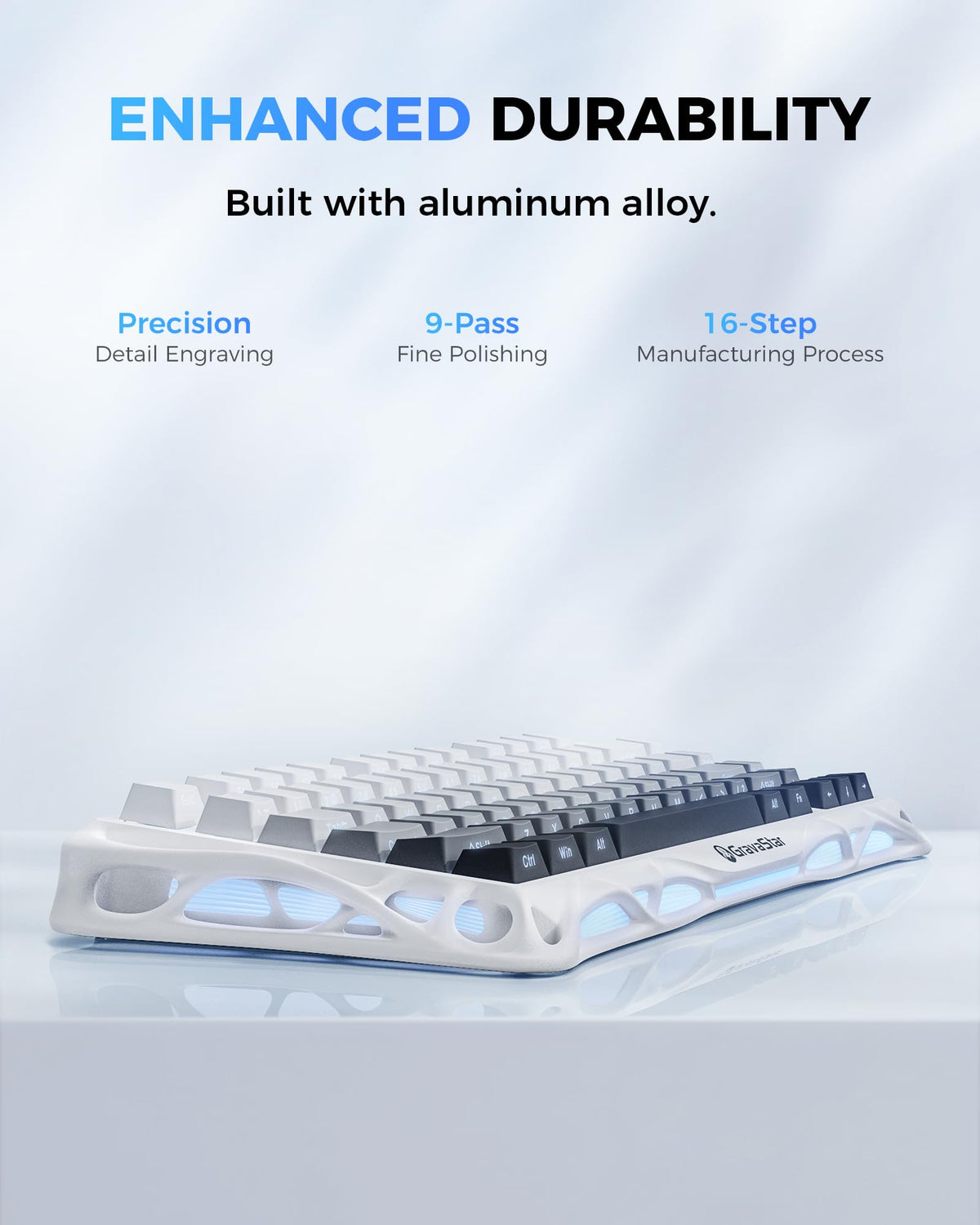 GravaStar Mercury K1 Mechanical Keyboard with Aluminium Frame, 75% Wireless Gaming Keyboard, Hot Swap Custom Keyboard with Button, Gasket, RGB Tri-Mode Keyboard, PBT Keycaps, 8000 mAh White