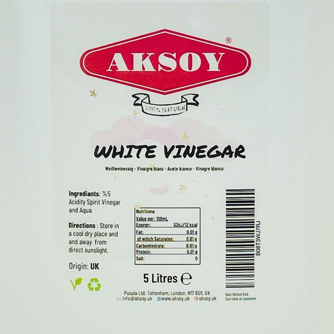 Aksoy Distilled White Spirit Vinegar 5L | Ideal for Cleaning, Pickling, Marinating, Cooking & Natural Weed Control – Multi-Purpose, Descaling & Odour Removal