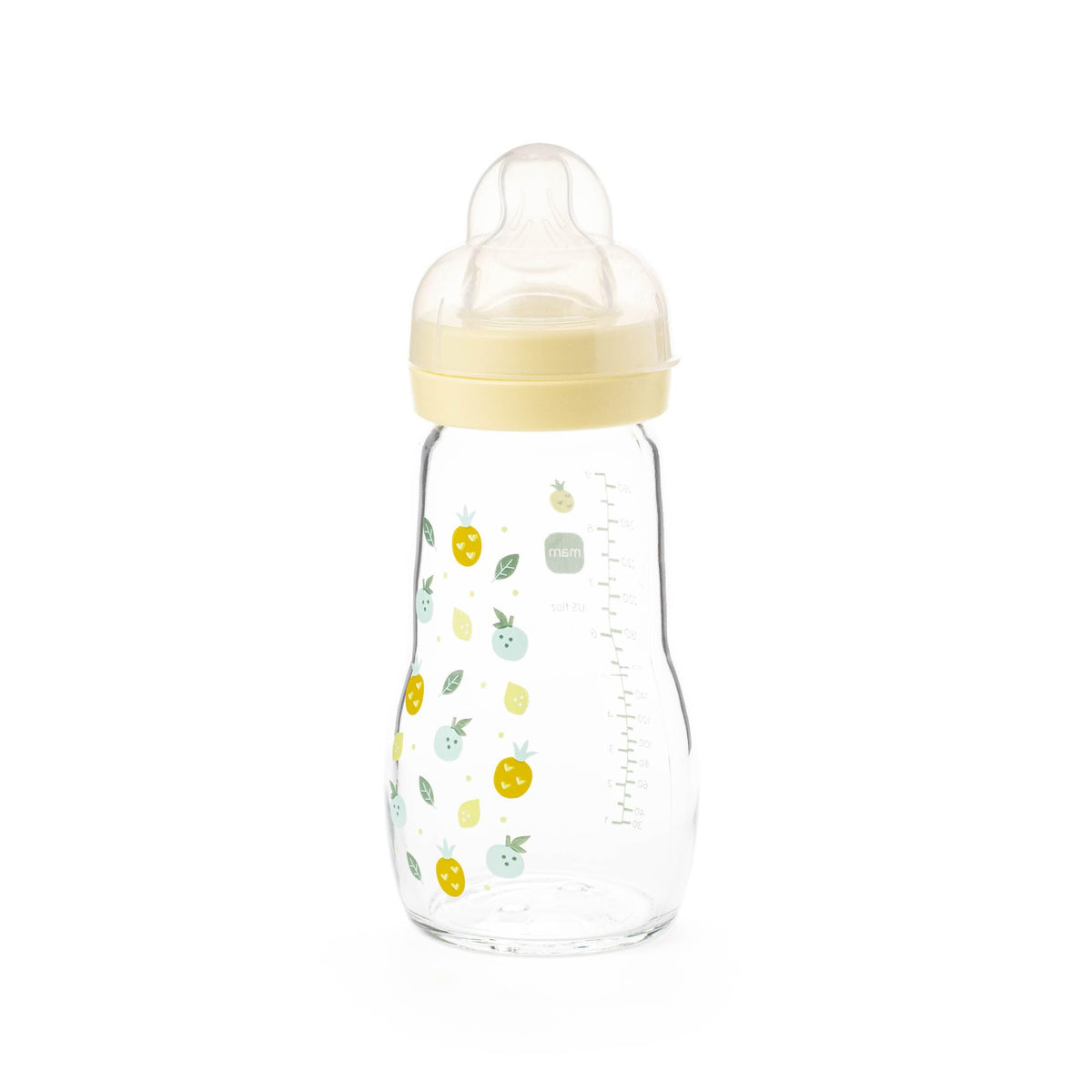 MAM Glass Bottle, 2X 260ml, with SkinSoft Silicone Teat, Yellow