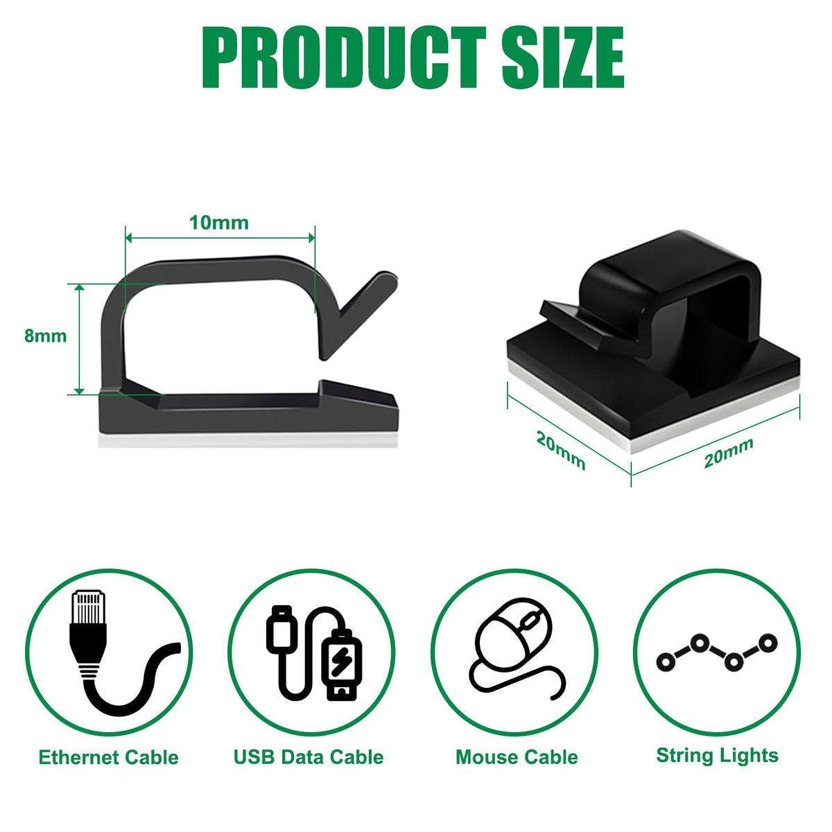 Cable Clips, Cable Tidy, Self Adhesive Cable Holder, Cable Management, Cord Organiser Clips Light Wire for Wall, Desk, Home, Office (Small-Transparent-100pcs)