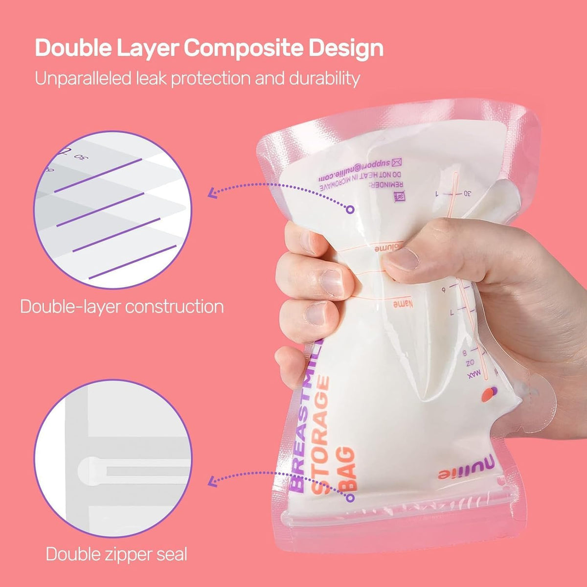 Nuliie 120 Pcs Breast Milk Storage Bags, 250ml BPA Free Milk Storage Bags with Pour Spout for Breastfeeding, Self-Standing or Flat Pre-sterilised Bag, Space Saving for Fridge or Freezer Use