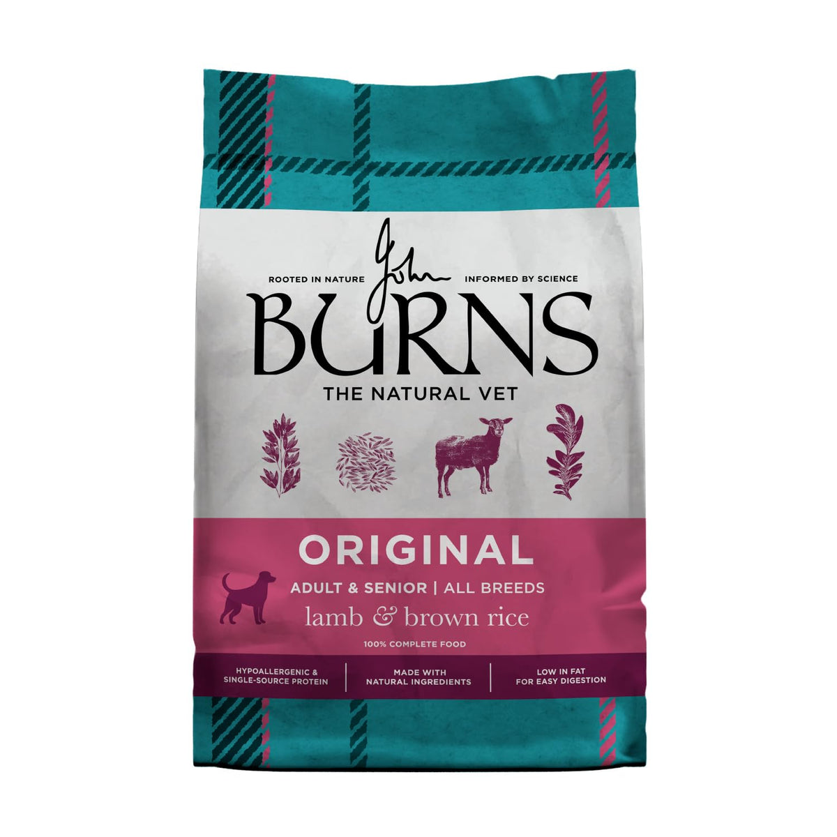 Burns Pet Nutrition Hypoallergenic Complete Dry Dog Food Adult and Senior Dog Original Chicken and Brown Rice 12 kg