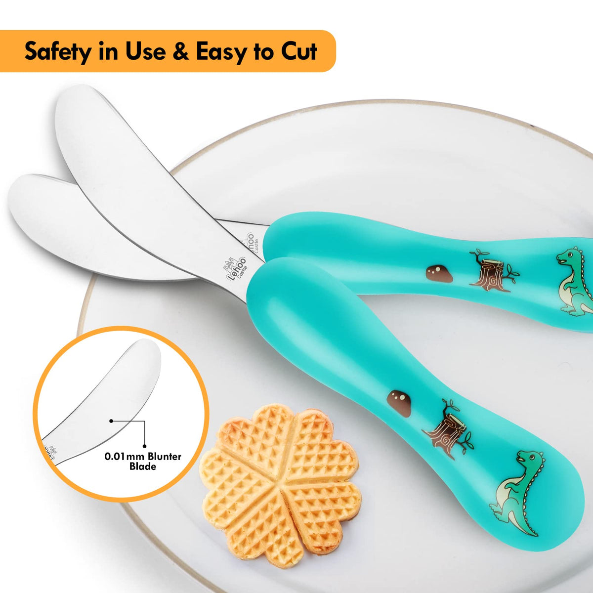 Lehoo Castle Stainless Steel Toddler Cutlery Set, 6-Piece Dinosaur Design