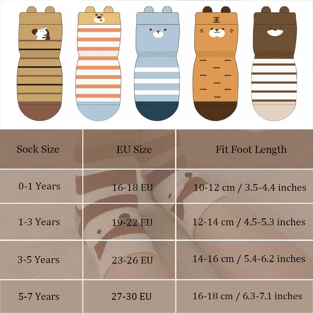FedMois 5 Pairs Baby Kids Anti-slip Socks Cotton non skid Ankle Socks Animals