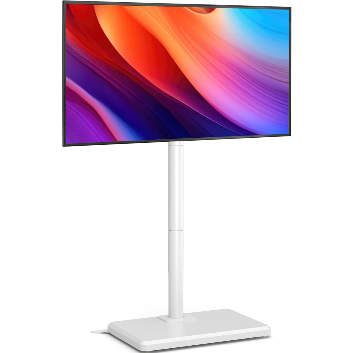 Floor TV Stand with Mount for 26-55 inch TVs up to 35 kg, Height Adjustable Swivel Tilt TV Stand with Wood Base & Shelf, Saving Space Design for Bedroom, Living Room and Corner, White