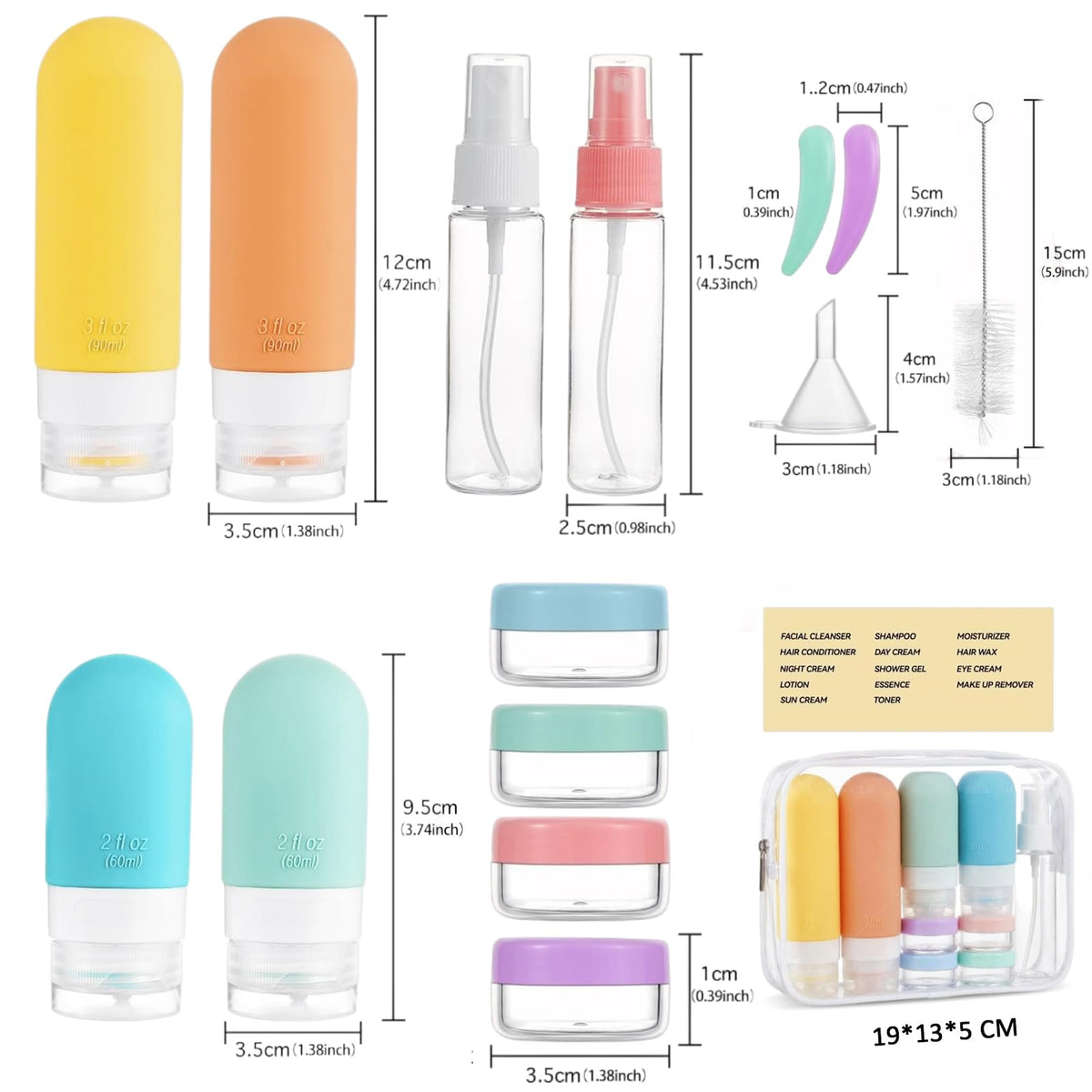 Travel Bottles for Toiletries, CAA Approved 11 PCS Travel Bottles Kit