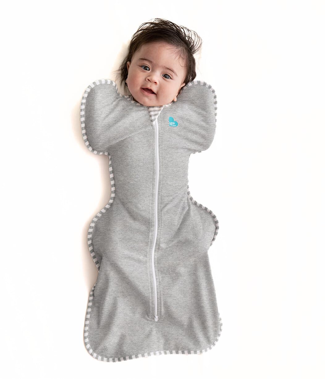 Love To Dream™ Swaddle UP™, Newborn 2.2-3.8 kg - Grey, Snug Fit, Supports Healthy Sleep Routine, 1.0 Tog - Ideal for 20-24°C Temperatures, Machine Washable Cotton & Double Zip for Easy Nappy Changes