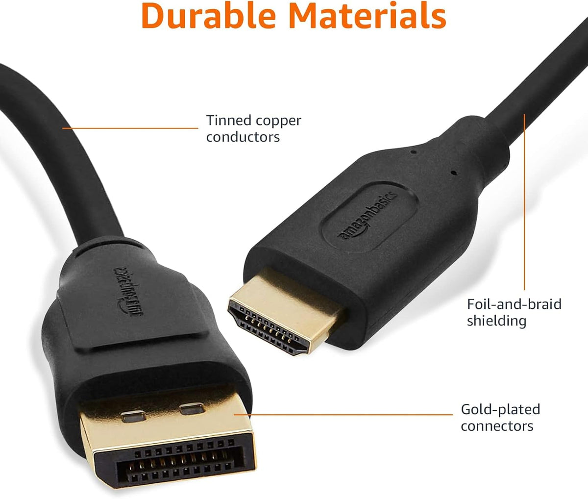 Amazon Basics DisplayPort to HDMI Display Cable, Uni-Directional, 4k@30Hz, 1920x1200, 1080p, Gold-Plated Computer Monitor Projector Plugs, 6 foot - Pack of 10, Black
