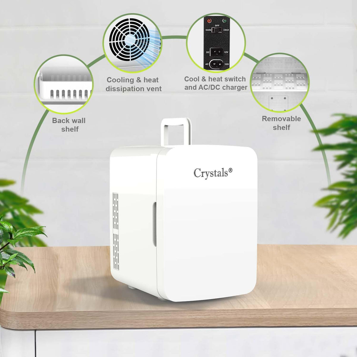 Crystals 4/10/15L Litre Mini Fridge, Table Top Small Fridge Cooler & Warmer for Car Bedrooms Desk Office, 12V DC - 220 AC, Mini Fridge for Bedrooms – Energy Efficient (Black, 4L Litre)