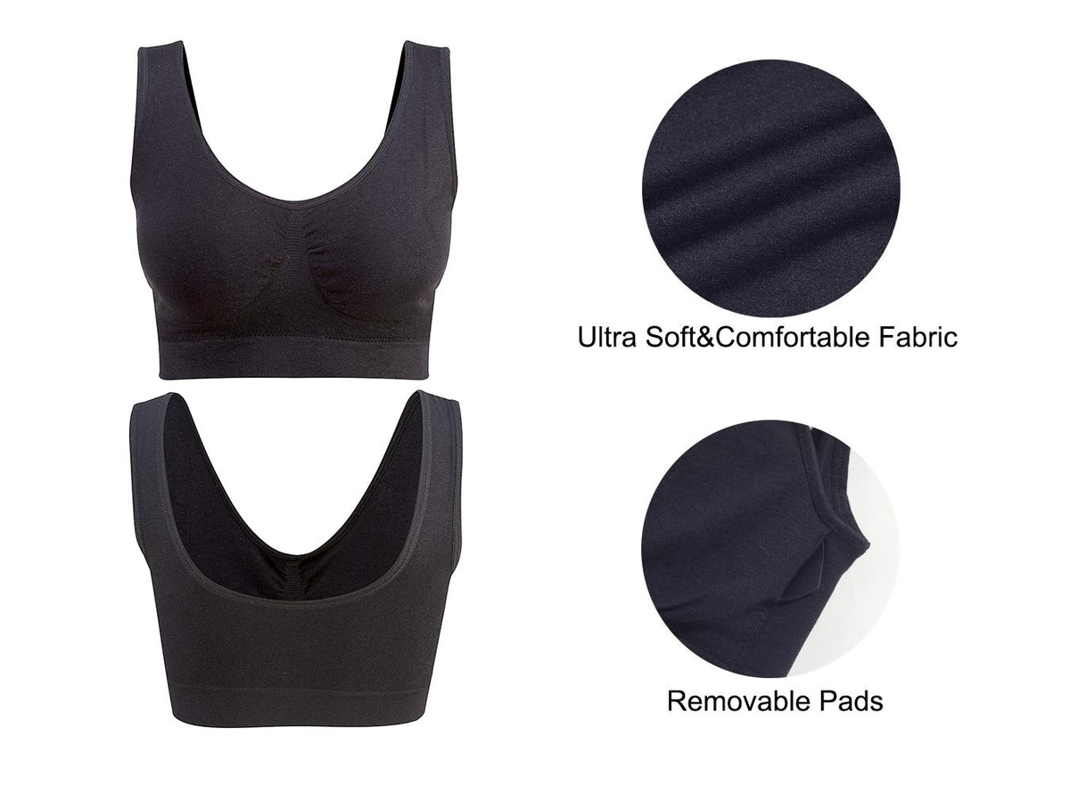 Lemef 3-Pack Seamless Sports Bra Wirefree Yoga Bra with Removable Pads for Women