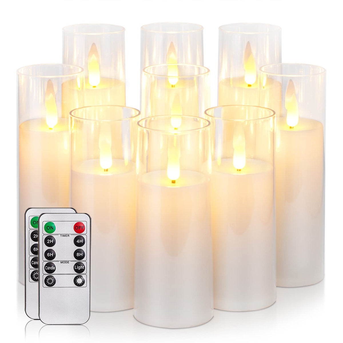 Homemory Real Wax LED Candles Flickering, Clear Glass Shell, Gold, Set of 3