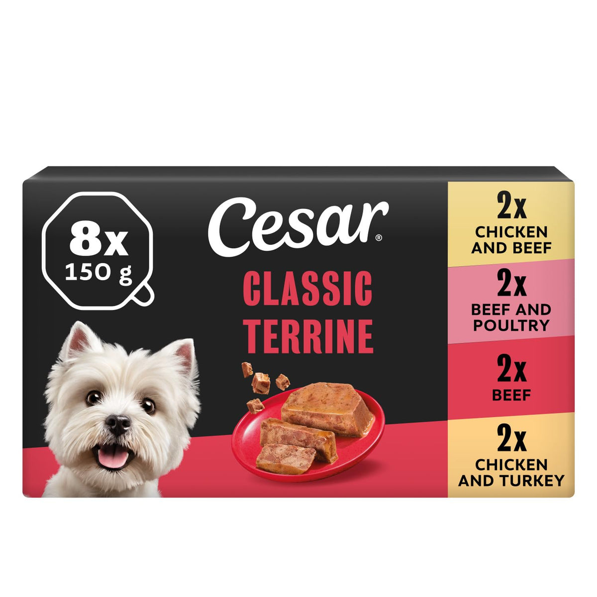CESAR Pouch Selection in Jelly, Fresh Adult Wet Dog Food Pouches in Delicious Jelly with Succulent Meats and Vegetables, 48 x 100 g