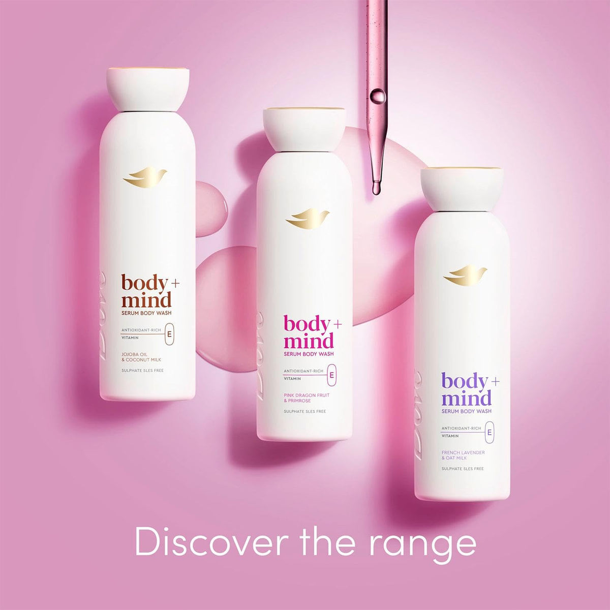 Dove Body + Mind Jojoba Oil & Coconut Milk Serum Body Wash body cleanser with antioxidant-rich vitamin E for glowing skin 350 ml