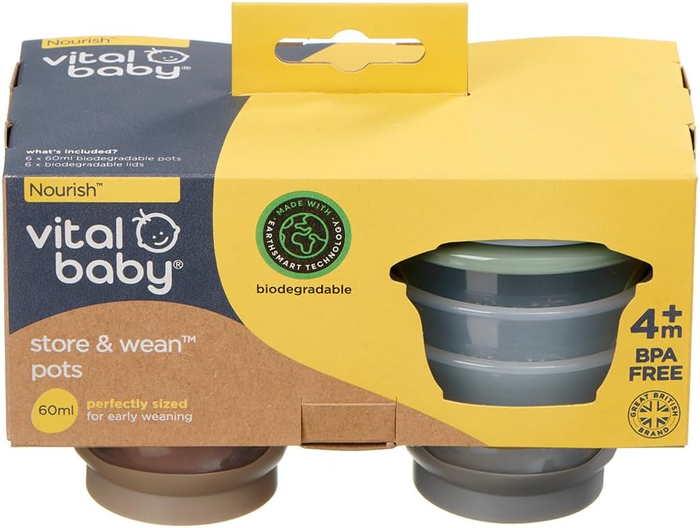Vital Baby Store & Wean Baby Food Pots 60ml, 6 Pack | Leakproof, Stackable
