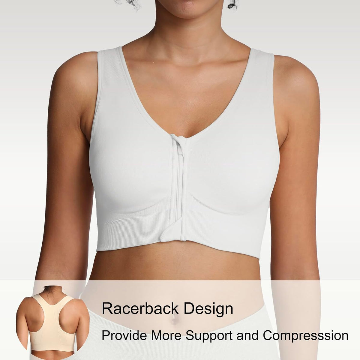 Lemef Front Zipper Sports Bras High Impack Post Op Compression Bras for Women Post Surgery Wireless Racerback Yoga Bra