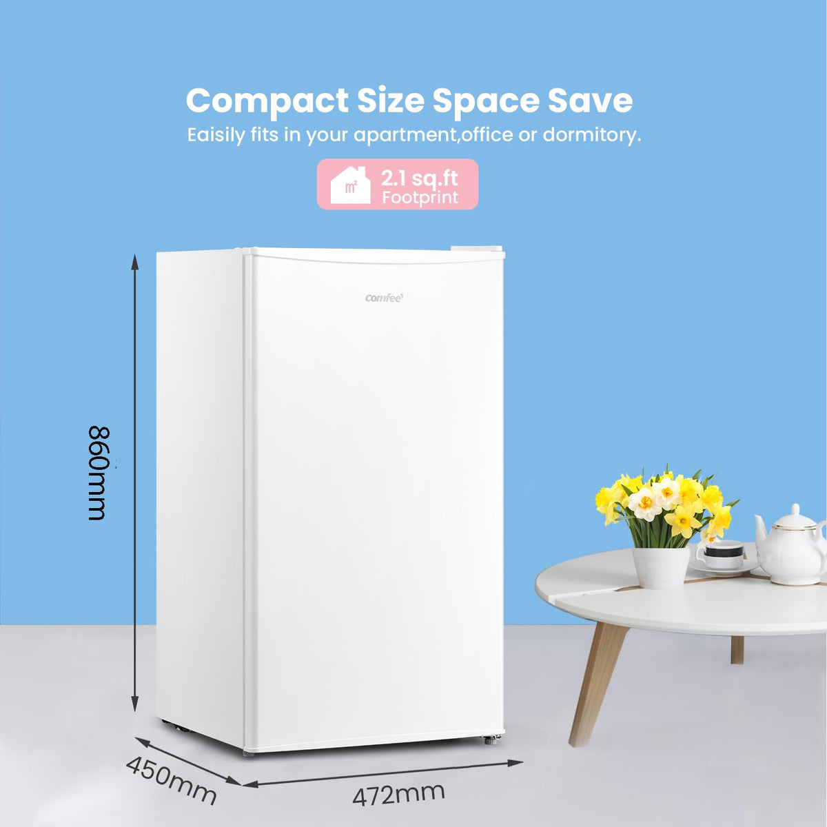 COMFEE' 80L Under Counter Fridge with 4-Star Ice Box, RCD80WH3UK(E)