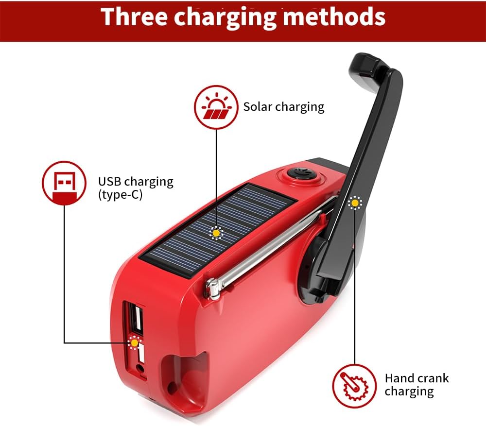 Wind Up Radio, Solar Emergency Radio, Portable Hand Crank Radio Torch