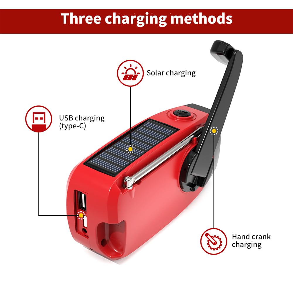 Wind Up Radio, Solar Emergency Radio, Portable Hand Crank Radio Torch