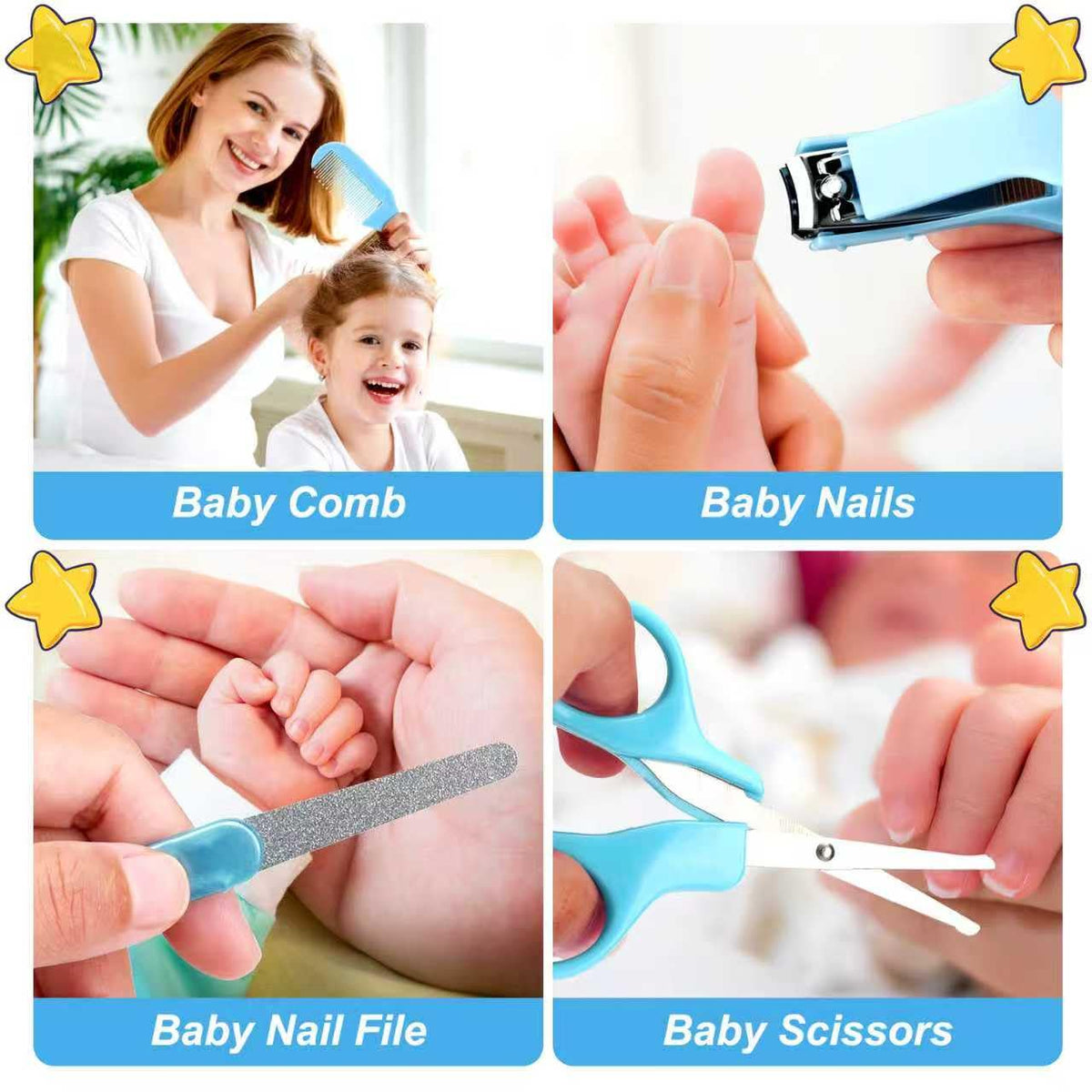 Qunlions life Infant Safety Care Set with Hair Brush Comb Nail Clipper, Baby Essentials Kit for Newborn Girls Boys (Grey White)