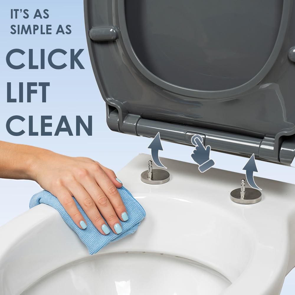 AQUALONA® Premium Thermoplastic Toilet Seat Soft Close Hardwearing Seat with Two Button Hinge Release D Shaped Easy to Clean Simple Installation Top and Bottom Fittings (White - D Shape)