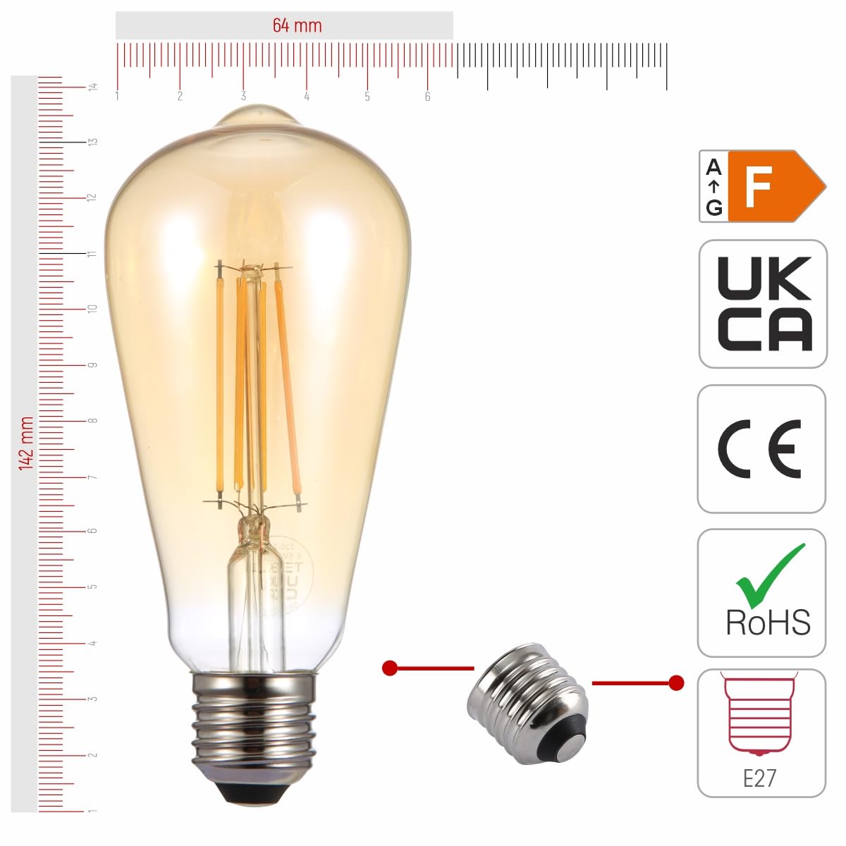 TEKLED LED Filament Style ST64 Bulbs E27 Dimmable 6.5W 60W Equiv 2700K 2 Pack Warm White