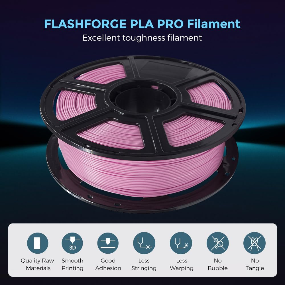 FLASHFORGE 3D Printer Filament, PLA PRO Filament 1.75mm, 1KG Spool (2.2lbs), Dimensional Accuracy +/- 0.02mm for FDM 3D Printers, Better Tenacity & No Knotting (White)