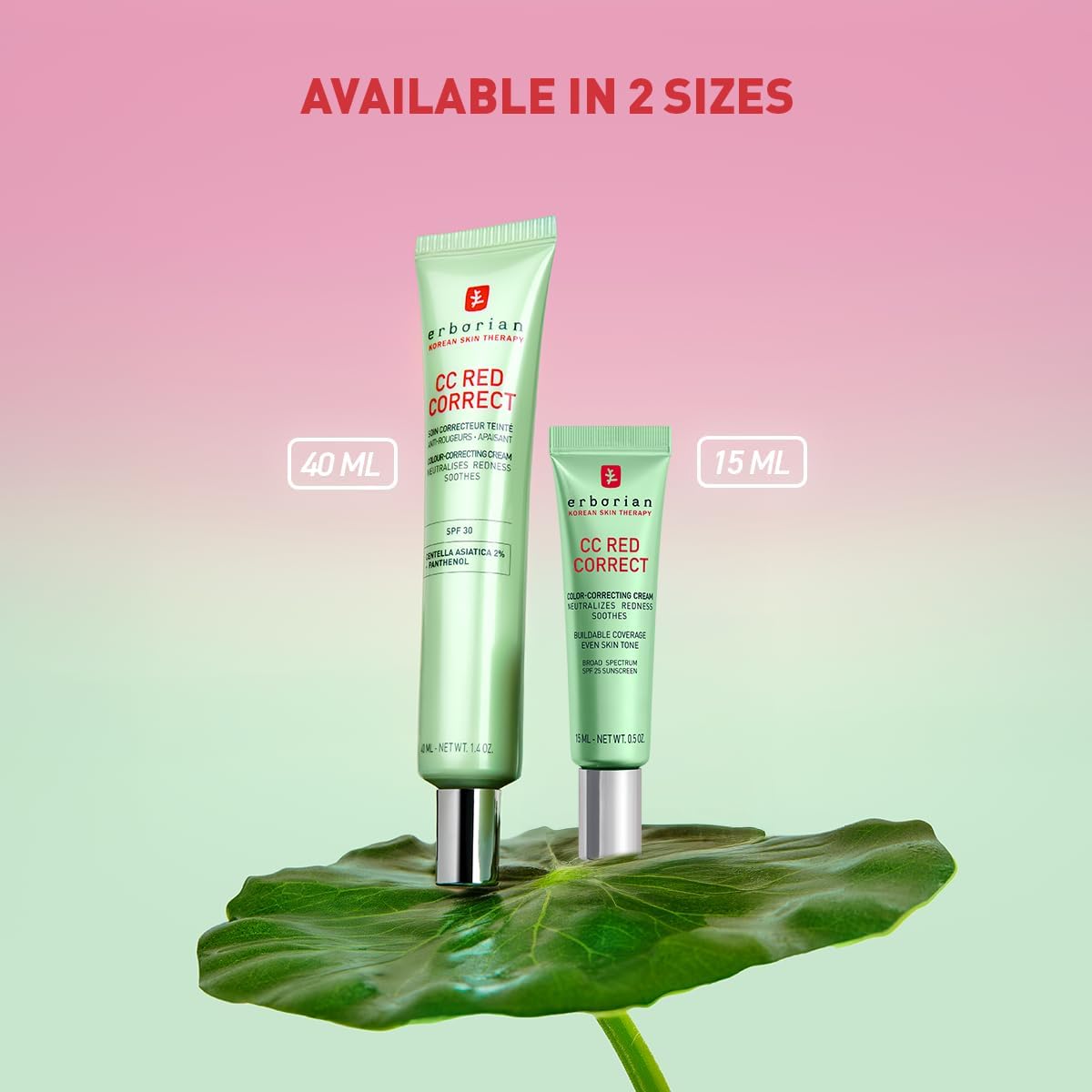Erborian - CC Red Correct - Anti Redness Tinted Face Cream with Centella Asiatica Panthenol and Bisabolol - Green Neutralizing Shade with SPF 30 - Light Coverage - Korean Cosmetic