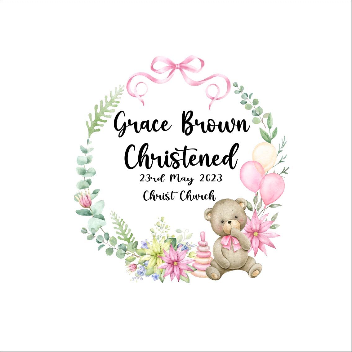Crafted Memories - Personalised Bunny Rabbit | Custom Name & Date | Christening & Baptism Keepsake | Baby Girl & Boy | Soft Grey, White | Ideal 1st Birthday Present