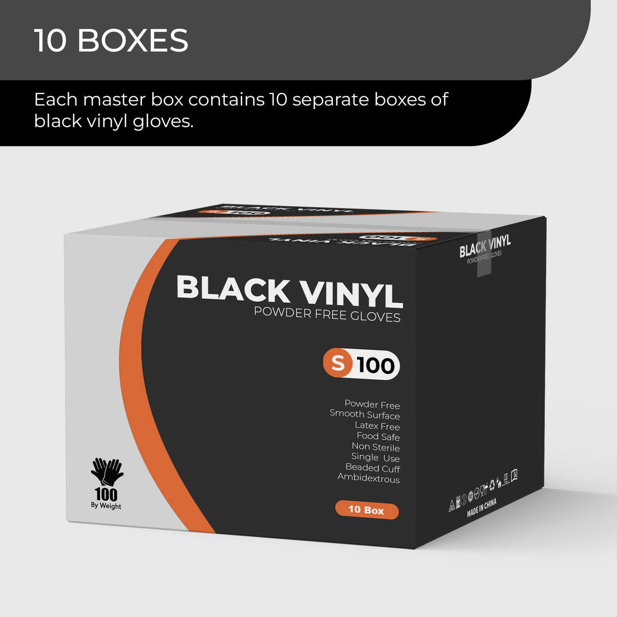 Black Vinyl Gloves, 100 Count, Powder Free & Latex Free, Multi-Purpose Black Disposable Gloves for Food Handling, Cooking, Cleaning & Medical Use (S, 100)