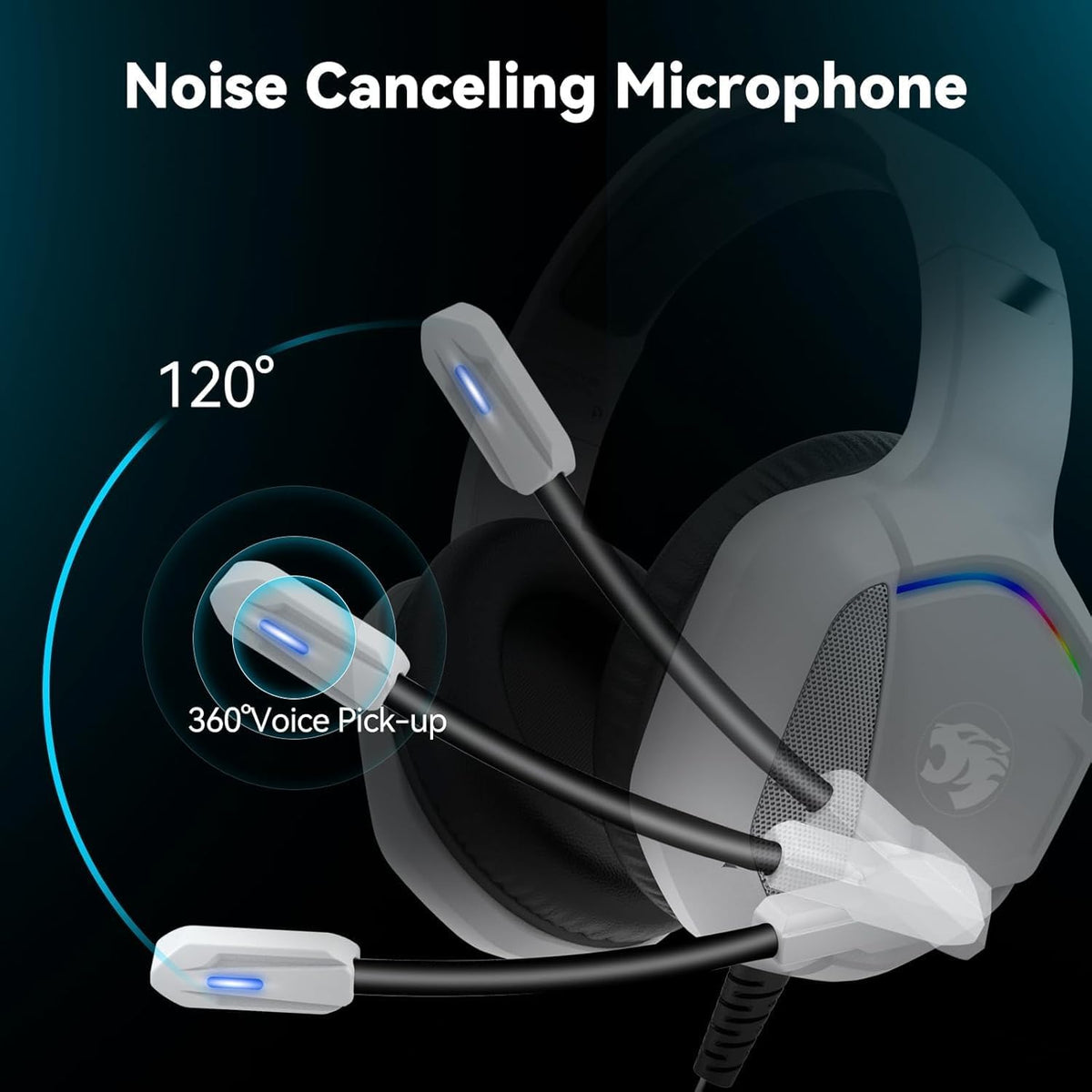 IMYB Gaming Headset with Microphone for Pc, Xbox One Series X/s, Ps4, Ps5, Stereo Wired Noise Cancelling Over-Ear Headphones with Mic, RGB, for Computer, Laptop, Mac, Gamer (White)