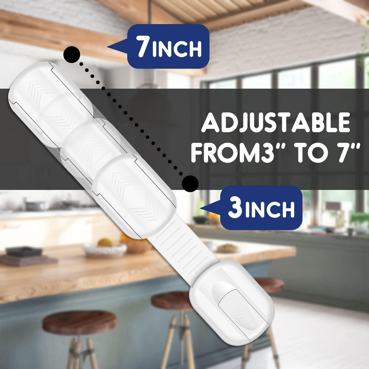 Adjustable Child Locks for Kitchen Cupboards 10 Pack - White