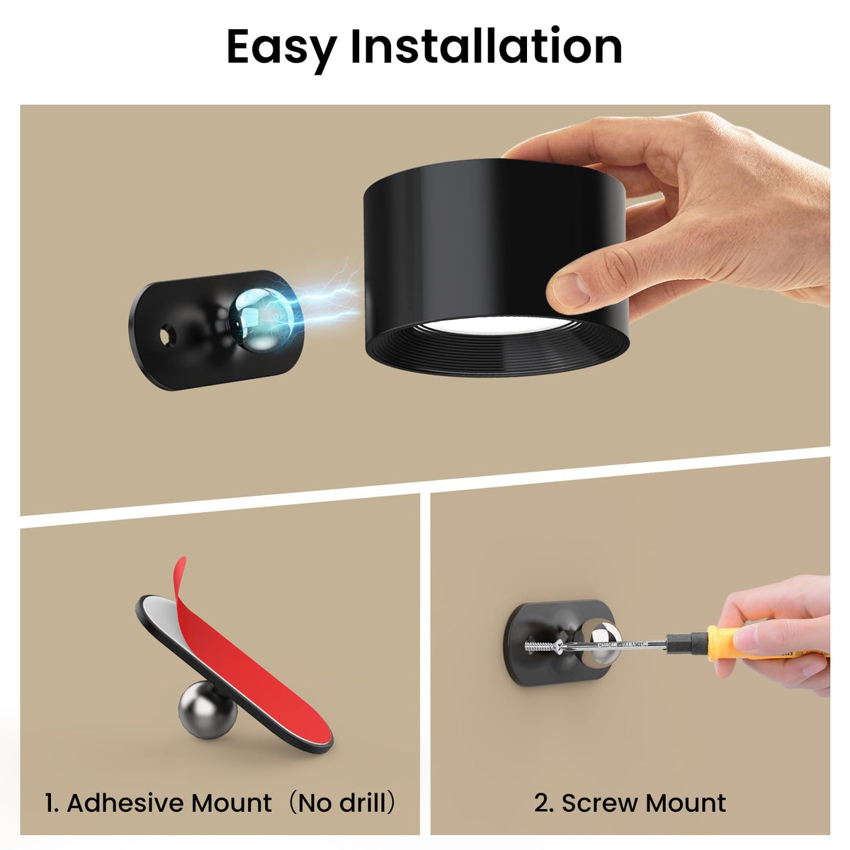 Coollamp LED Battery Operated Wall Lights, 3Pack Wall Lamp with Remote Control 3 Color Modes 3 Brightness Levels 360°Rotate Magnetic, Reading Lights for Living Room Bedroom Black